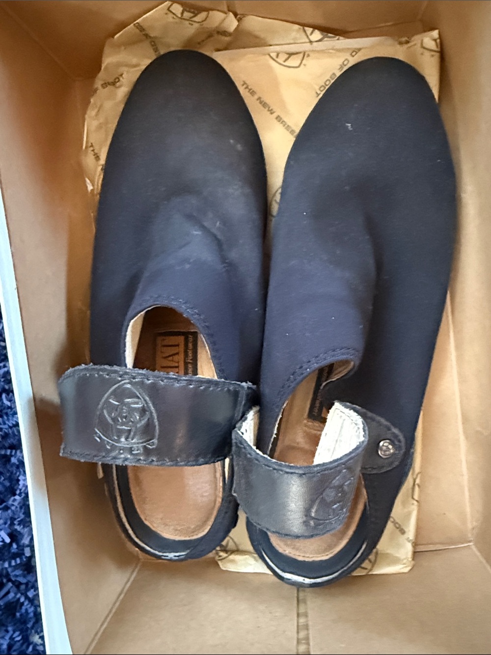 Ariat Black Slip-On Ankle Booties with Leather Strap